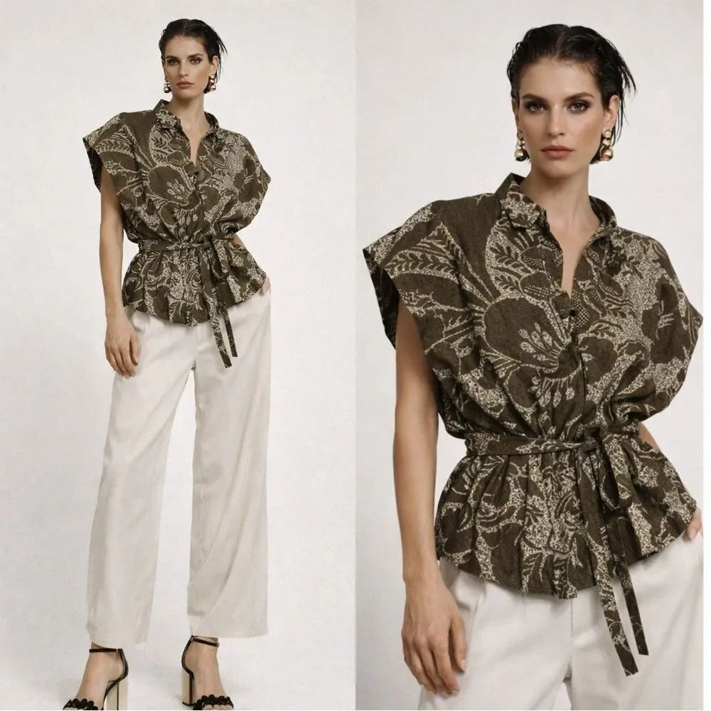 Vivienne Westwood short sleeve cotton blouse in tropical leaf print